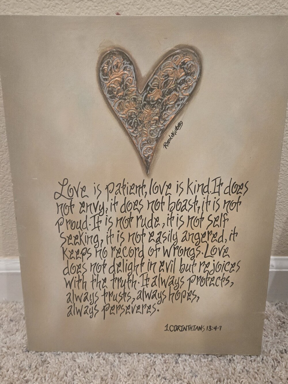 Neutral Toned Heart Wall Art with 1 Corinthians Verse - Love Theme